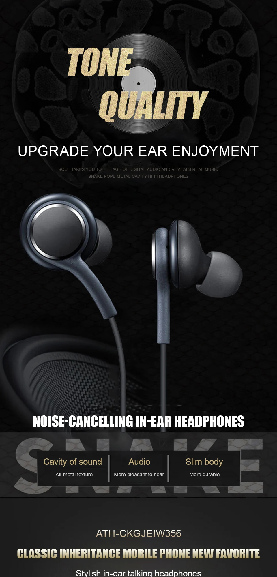 Audiophile Headphone Wired - Słuchawki douszne z przewodowym złączem 3,5
